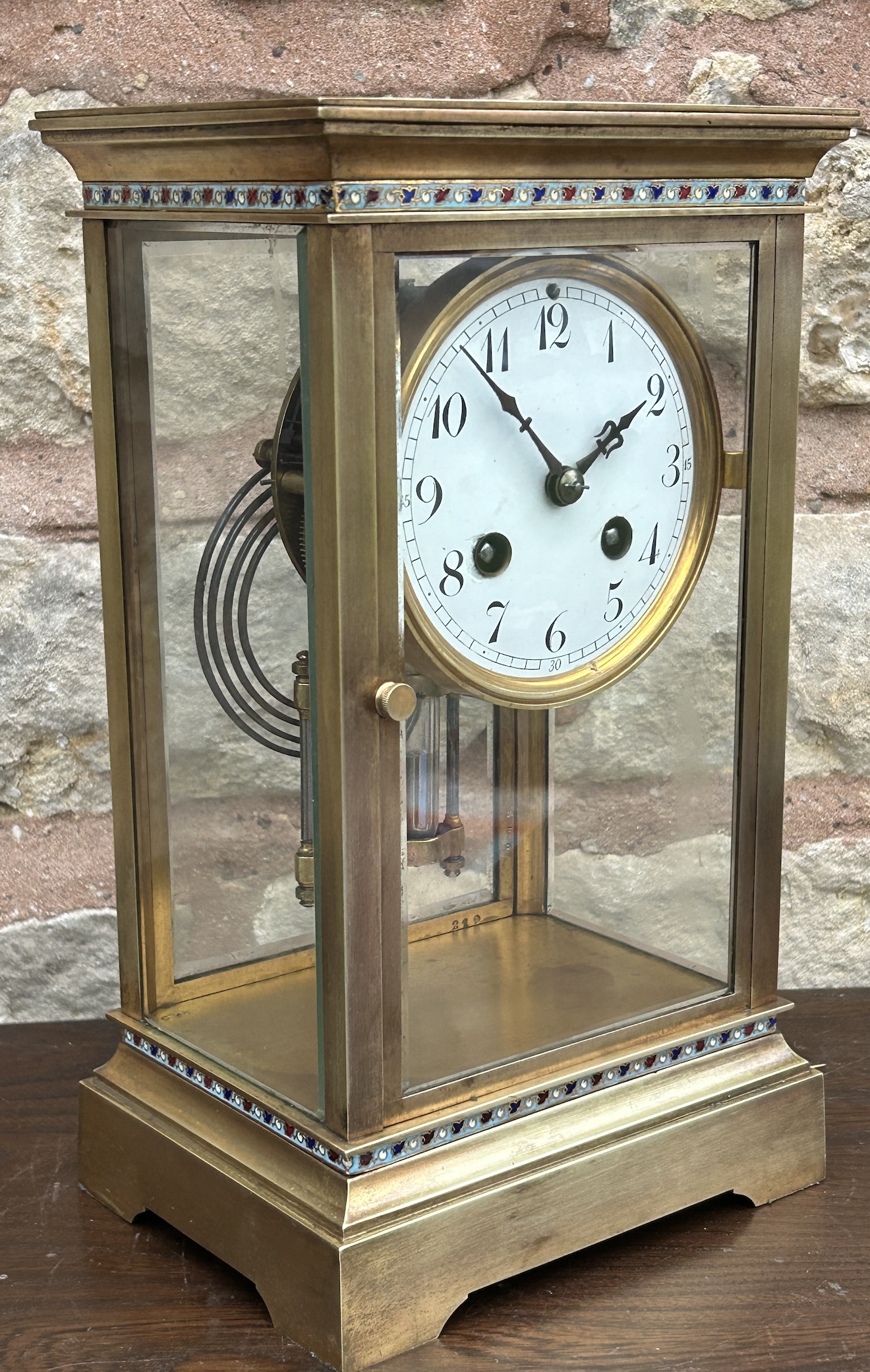 Fabulous French Four Glass Champleve Case Regulator Mantel Clock – Ca 1880 Regulator clock Antique Clocks 10